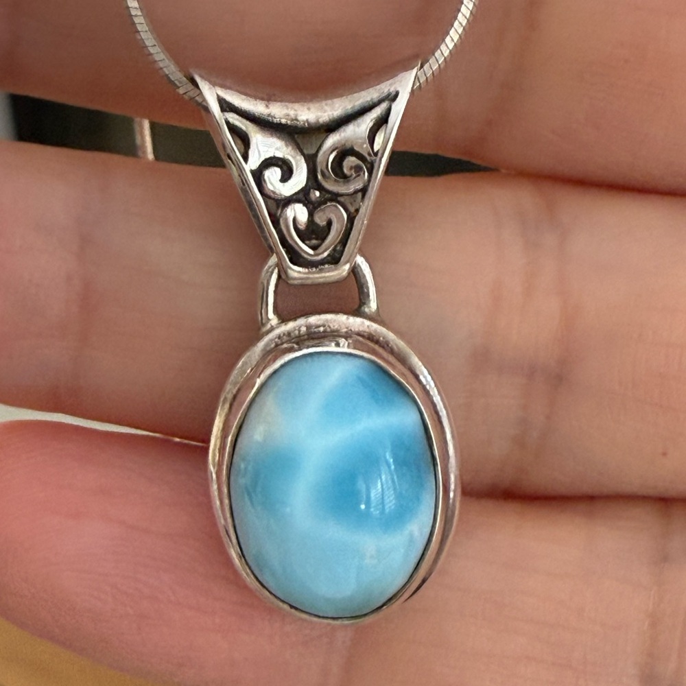 Genuine Larimar Solid Sterling Silver Pendant And… - image 1